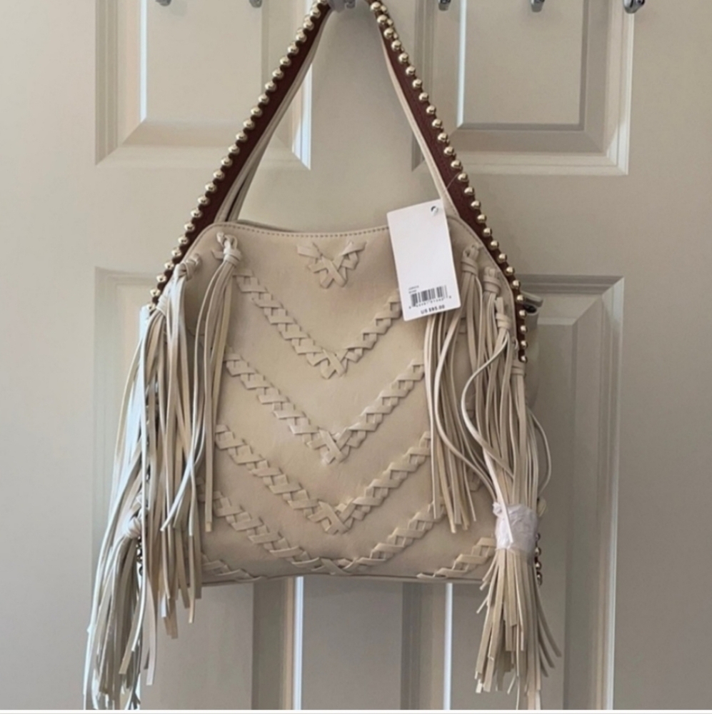 Stylish Cream Fringe Handbag
